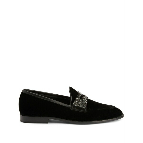 ジュゼッペザノッティ メンズ スリッポン・ローファー シューズ Ermy rhinestone-detail velvet loafers Black