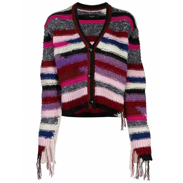 アミリ レディース ジレー アウター Striped fringed cardigan Purple