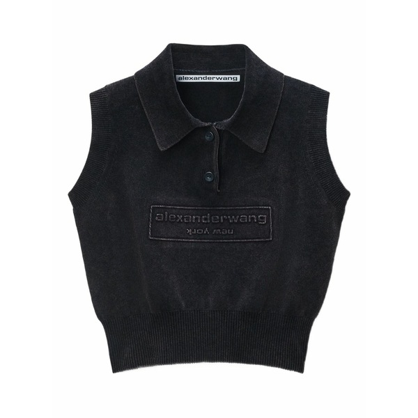 アレキサンダーワン レディース スポーツシャツ トップス Logo-embossed sleeveless polo top Black