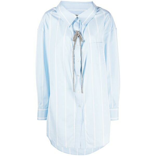 アレキサンダーワン レディース シャツ トップス Crystal-embellished striped cotton shirt Blue｜asty