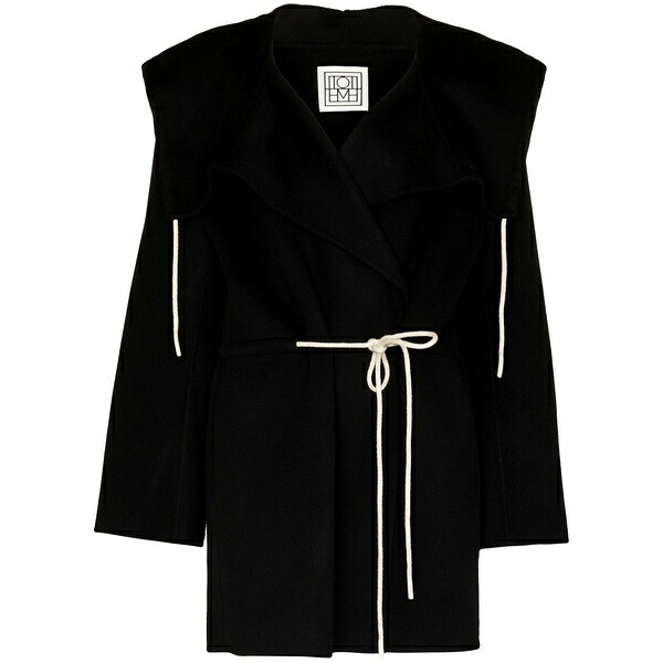 トーテム レディース 厚地の外套 アウター Hooded tie-waist shirt coat  Black