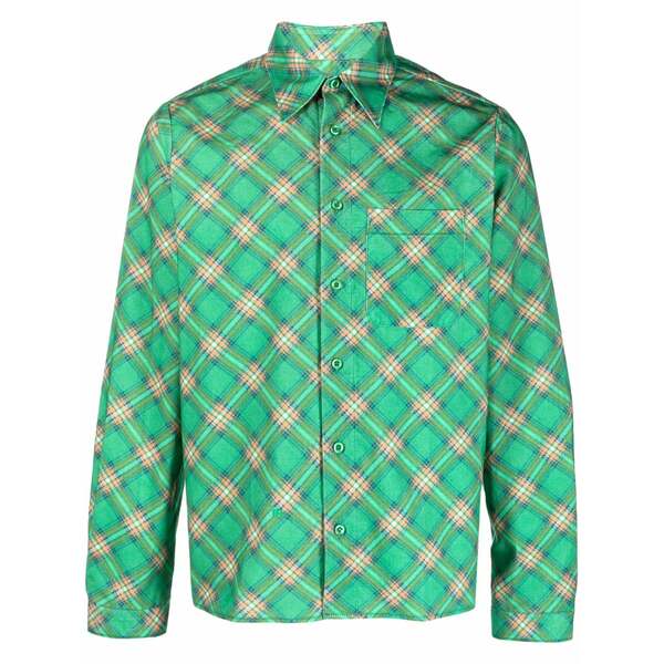 エアル メンズ プルオーバー トップス Check-pattern corduroy shirt Green