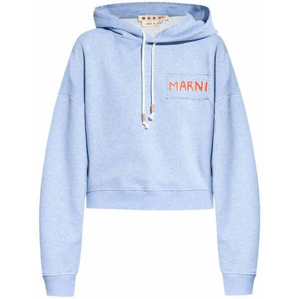 マルニ レディース パーカー・スウェットシャツ アウター Logo-appliqu?? cotton hoodie Blue