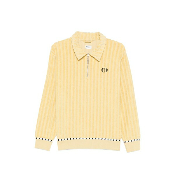 ボーディ メンズ スポーツシャツ トップス Vertical stripe zip polo shirt Yellow