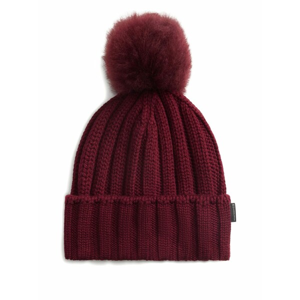 毛糸 分限者 レディース かぶり笠 付属品 Ribbed pom-pom beanie Red