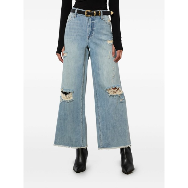 アリス アンド オリビア レディース デニムパンツ ボトムス Devoe distressed raw-hem jeans Blue｜asty