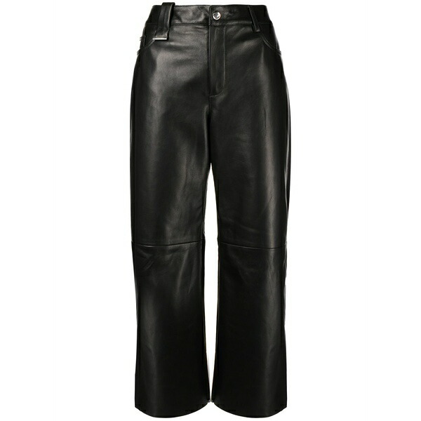 ドローミー レディース カジュアルパンツ ボトムス High-waist wide-leg leather trousers Black|asty