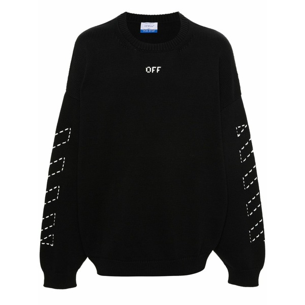 象牙色 メンズ 編み物\u0026プルオーバー アウター Diag-stripe embroidered jumper Black