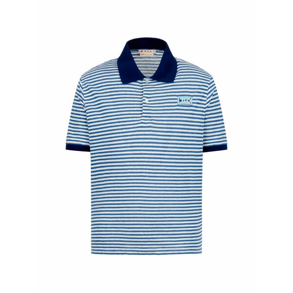 マルニ メンズ スポーツシャツ トップス Striped logo label polo shirt Blue