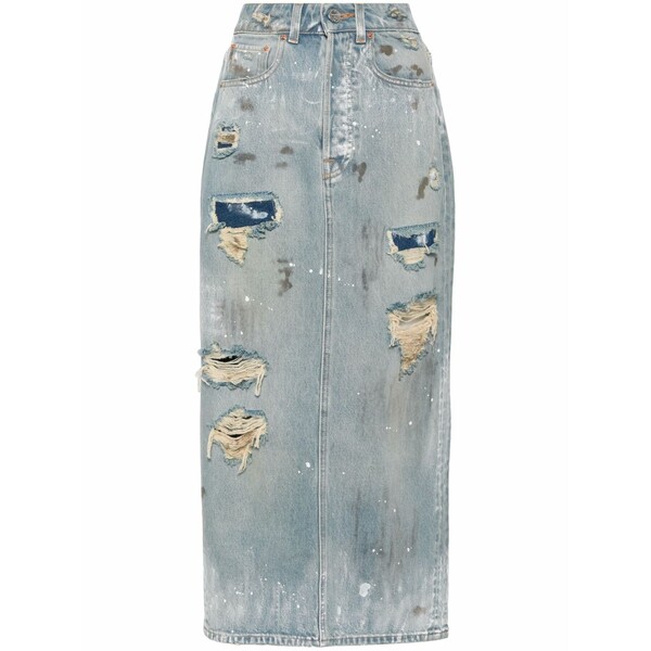 ヴェトモン レディース スコート ボトムス Distressed-effect denim MIDI skirt Blue
