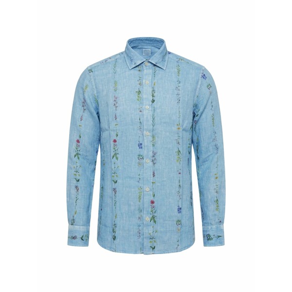 １２０％リノ メンズ プルオーバー トップス Floral-print linen shirt Blue