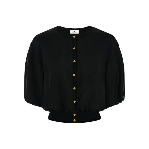 エリザベスフランキ レディース ジレー アウター Jewel-button puffed-sleeve cardigan Black
