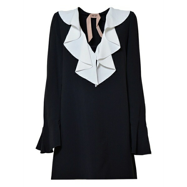 ヌメロ ヴェントゥーノ レディース ワンピース トップス V-neck ruffle-detail dress Black｜asty