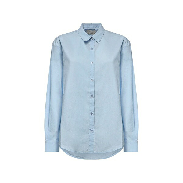 エムシーツーセイントバース レディース シャツ トップス Brigitte poplin hello kitty embroidered shirt Blue|asty