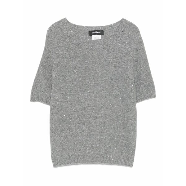 グランサッソ レディース Tシャツ トップス Sequin-embellishment short-sleeve top Grey|asty