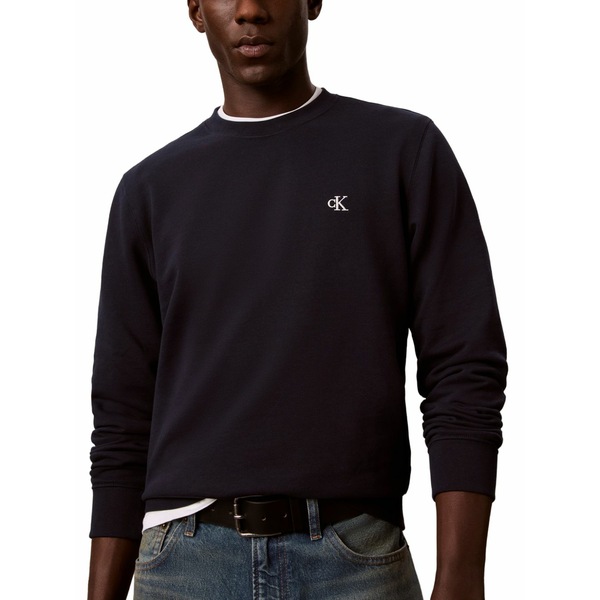 カルバンクライン メンズ パーカー・スウェットシャツ アウター Logo-embroidered sweatshirt Blue｜asty