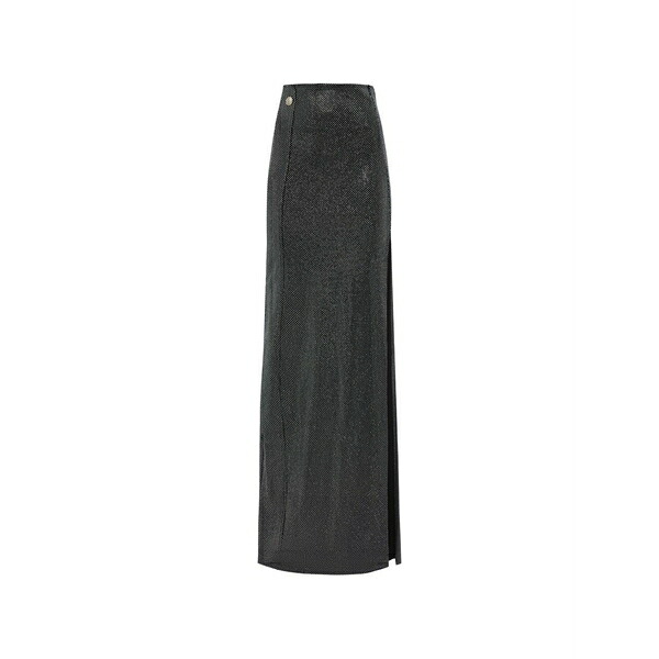 フィリッププレイン レディース スカート ボトムス Rhinestone slit skirt Black｜asty
