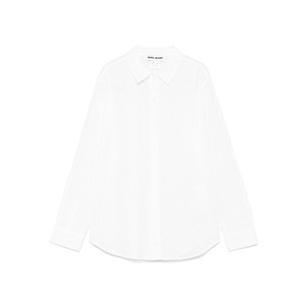 ダナ キャラン ニューヨーク レディース シャツ トップス Eyelet-detail long-sleeve shirt White|asty