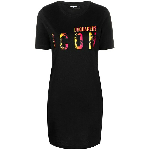 ディースクエアード レディース ワンピース トップス Icon sunset palm t-shirt dress Black｜asty