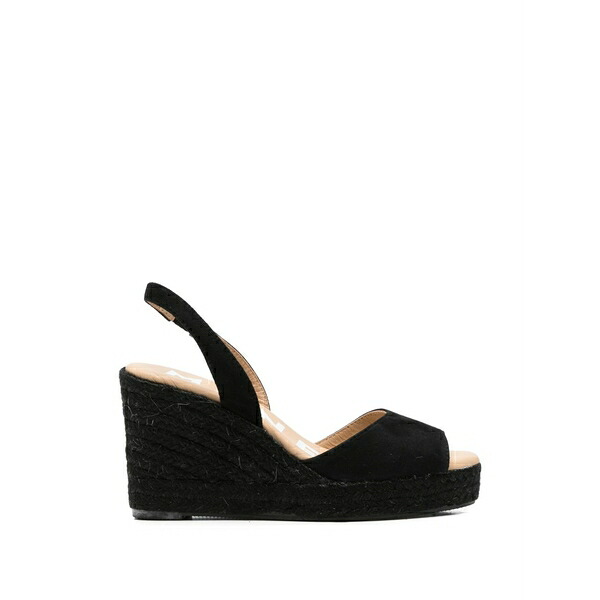 マネビ レディース サンダル シューズ Slingback wedge espadrilles Black｜asty