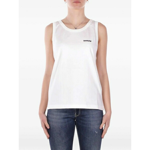 バロウ メンズ カットソー トップス Logo-print cotton vest White｜asty