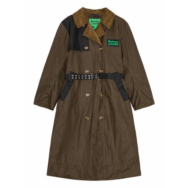 ガニー レディース 厚地の外套 アウター X barbour buttoned belted coat Brown
