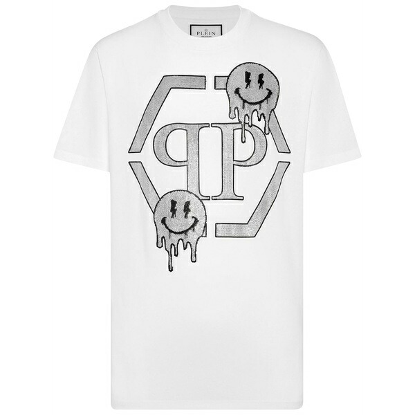 フィリップ飾り気の無い メンズ プルオーバー トップス Rhinestone-logo cotton t-shirt White