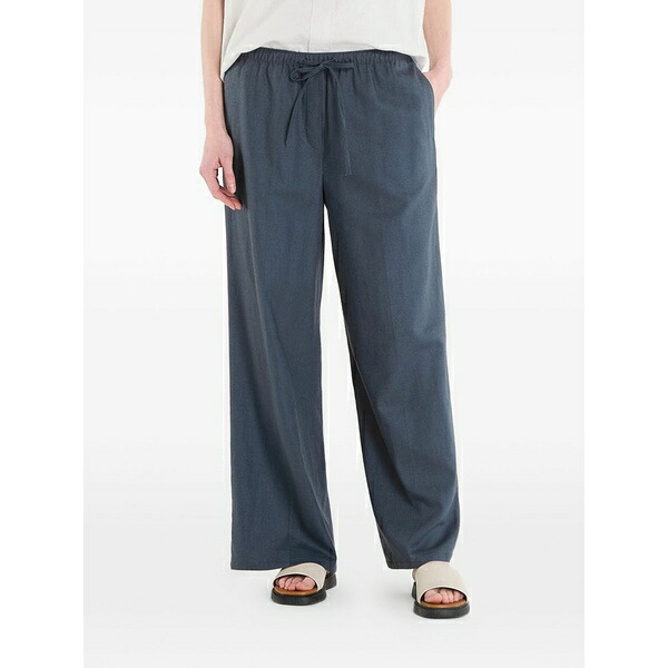 カルバンクライン レディース 心地よいズボン下 ボトムス Drawstring wide-leg linen trousers Blue