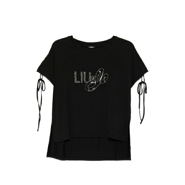 リュージョー レディース ティーシャツ トップス Logo-embellished tie-sleeve t-shirt Black