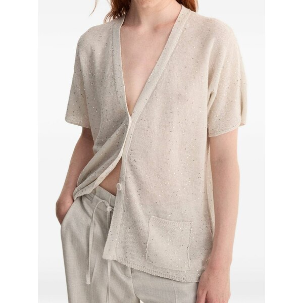 ビアンカランシア レディース ジレー アウター Sequin-embellished short-sleeve cardigan Neutrals