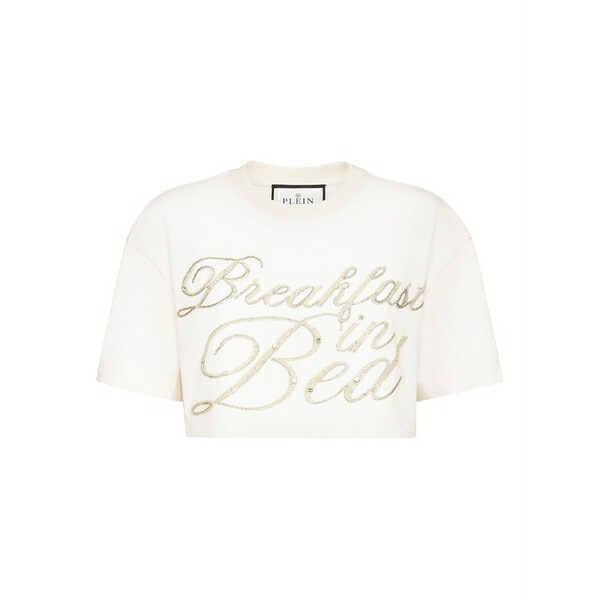フィリップ飾り気のない レディース ティーシャツ トップス Breakfast インチ bed crystal-embellished t-shirt White