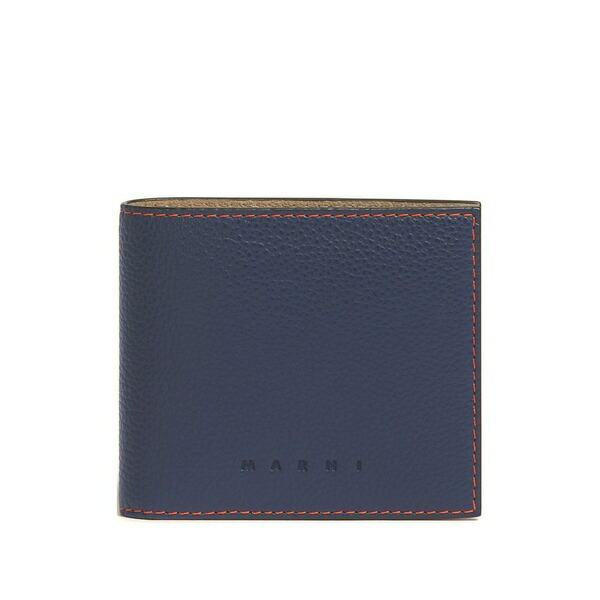 マルニ メンズ 金入れ 付属物 Pebbled-stitched leather wallet Blue