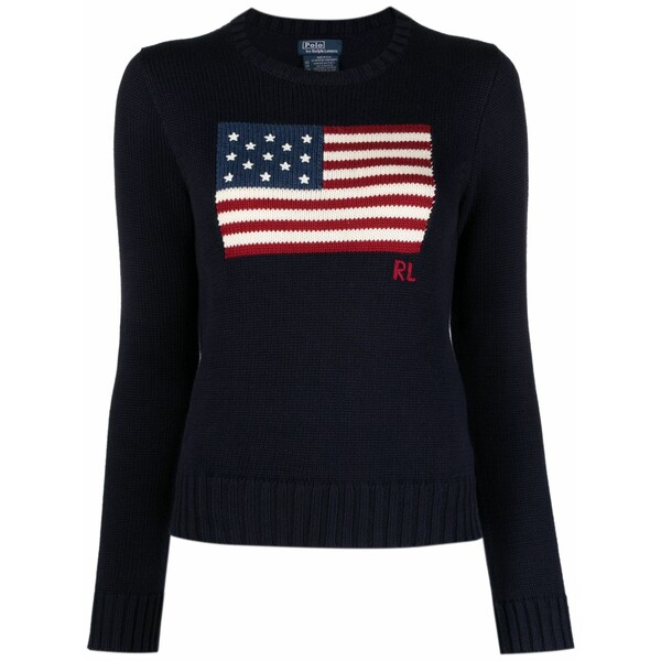 ラルフローレン レディース 編み物\u0026プルオーバー アウター Graphic-print cotton jumper Blue