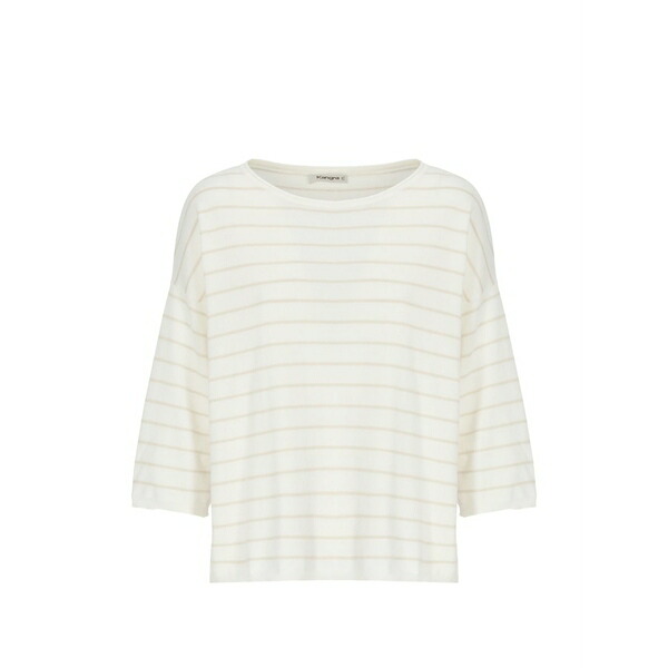 カングラ  レディース ティーシャツ トップス Striped cotton t-shirt White
