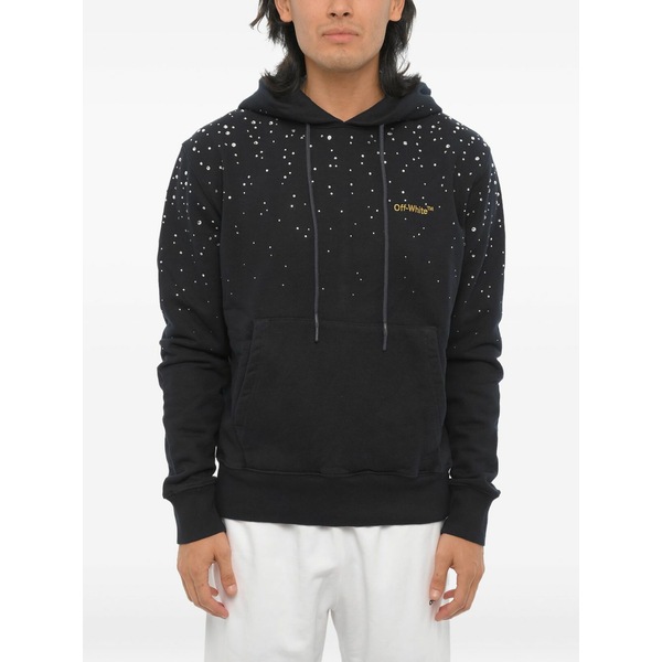 象牙色 メンズ パーカー・スウェットシャツ アウター Embroidered rhinestone-embellished hoodie Black