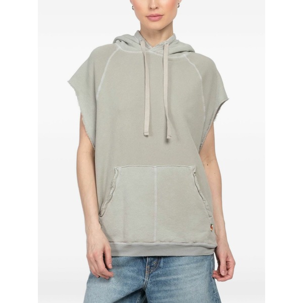 無償性シティ レディース パーカー・スウェットシャツ アウター Artist wanted hooded short-sleeves hoodie Grey