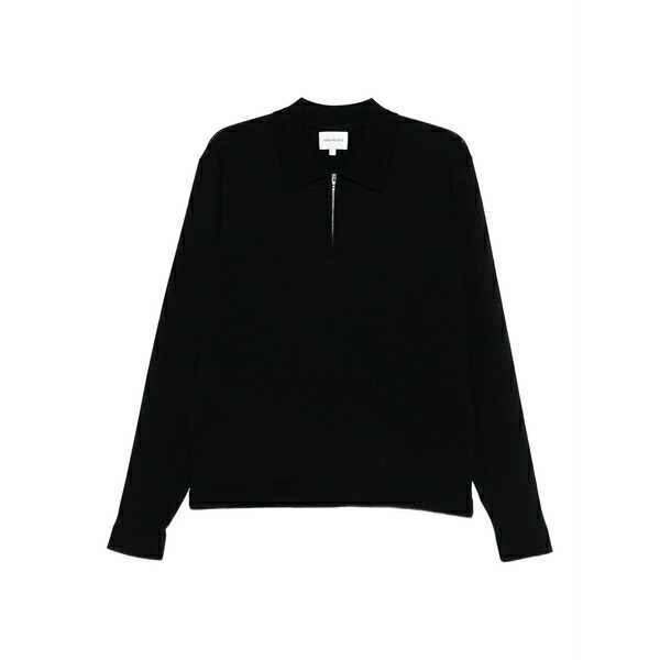 北の方事業計画 メンズ スポーツシャツ トップス Zip-neck polo shirt Black