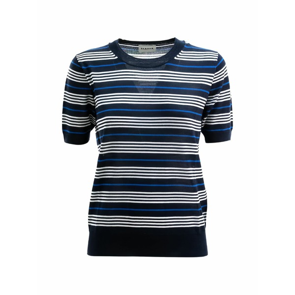 パロッシュ レディース Tシャツ トップス Striped short-sleeve wool t-shirt Blue|asty