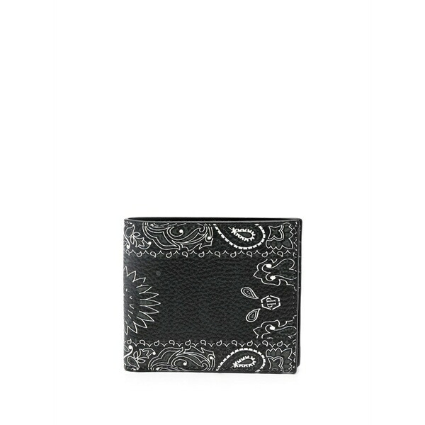 フィリップ飾り気の無い メンズ 札入れ 佩び物 Paisley-print leather wallet Black