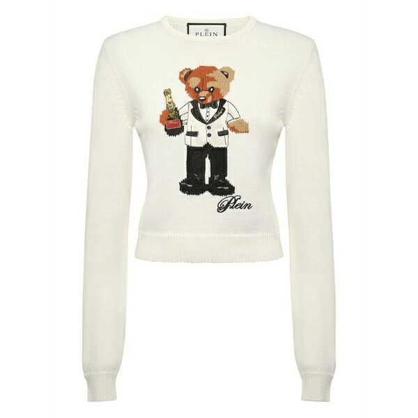 フィリップ飾り気の無い レディース 編み物\u0026スウェーター アウター Teddy-embroidered crew-neck sweater White