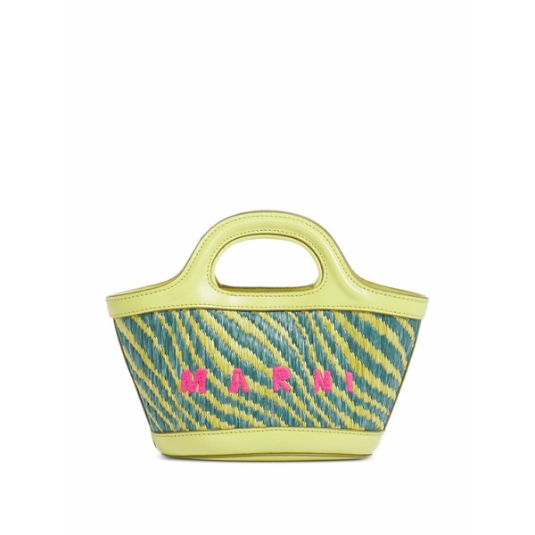 マルニ レディース ハンドバック 御徒面子 Micro wavy-pattern embroidered bag Green