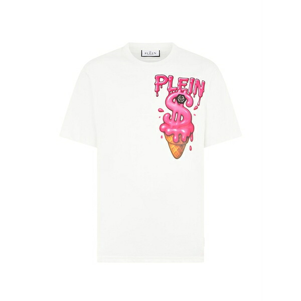 フィリップ飾り気の無い メンズ プルオーバー トップス Round neck ice cream dollar t-shirt White