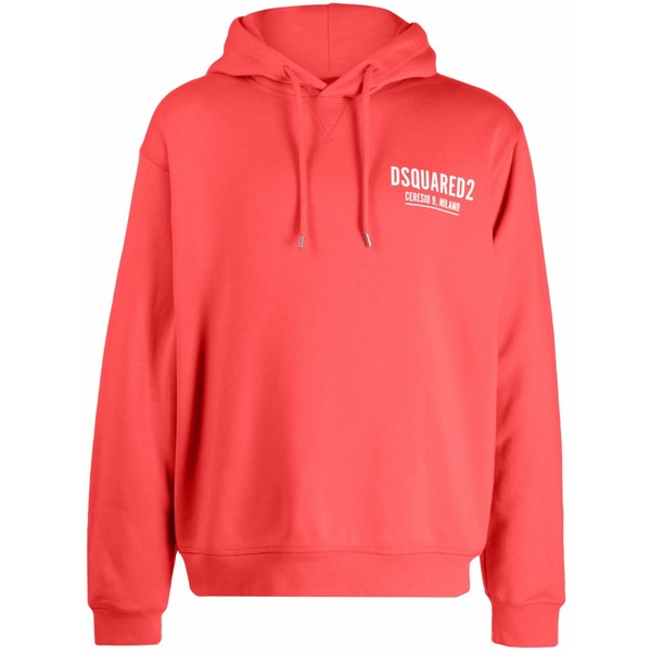 ディースクエアード メンズ パーカー・スウェットシャツ アウター Logo-print cotton hoodie Red