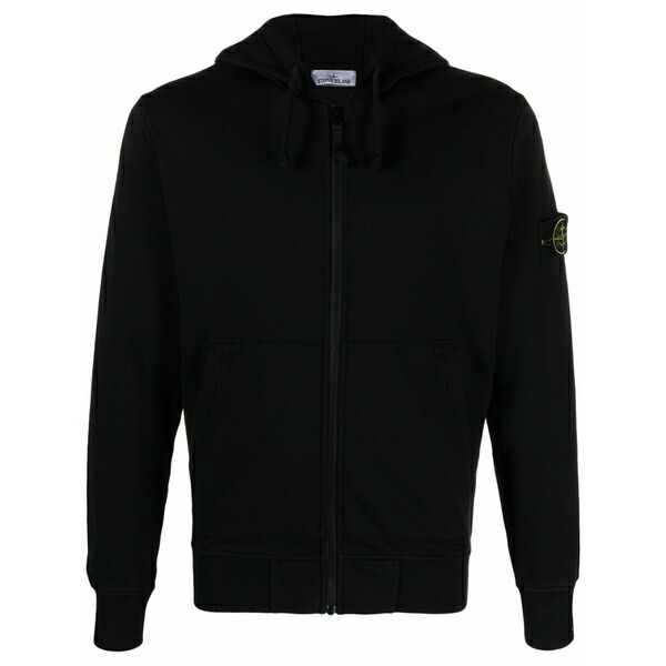 ストーンアイランド メンズ パーカー・スウェットシャツ アウター Logo-patch zip-up hoodie Black