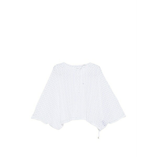 フィジコ レディース プルオーバー トップス Crochet-knit slit-sleeve top White