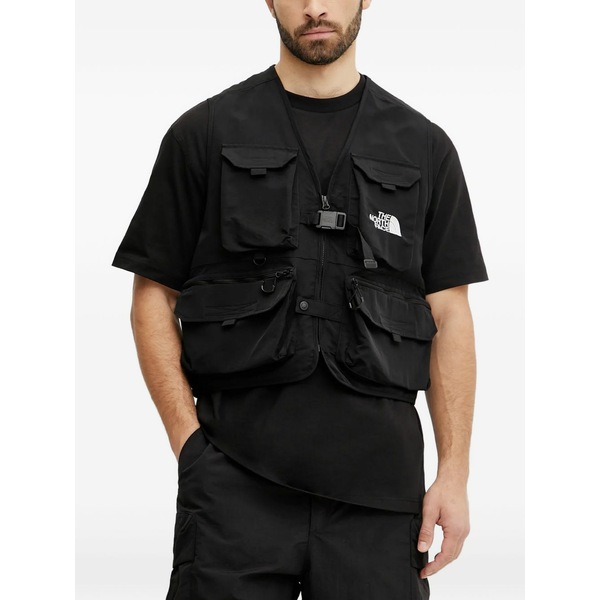 北の方人間の顔 メンズ 厚地の外套 アウター Multi-pocket vest  Black
