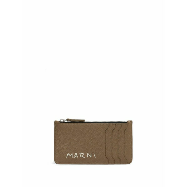マルニ メンズ 札入れ 佩び物 Embroidered-logo cardholder Neutrals