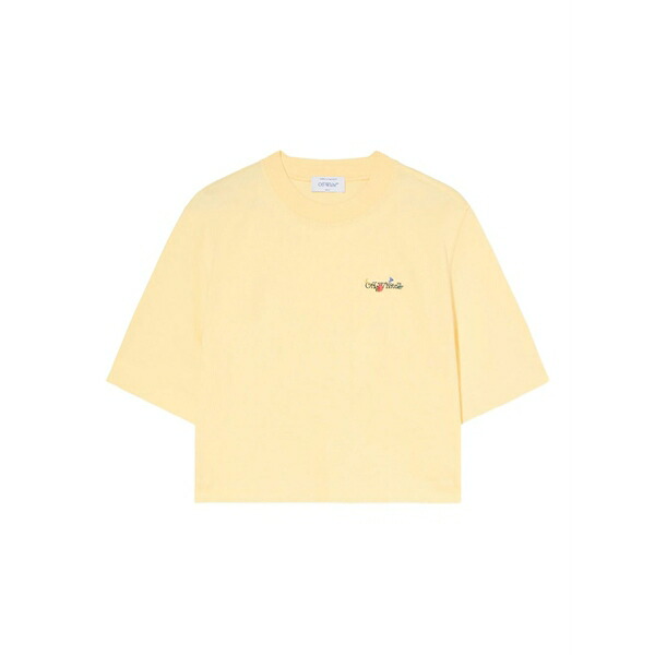 象牙色 レディース ティーシャツ トップス Arrow floral logo crop top Yellow