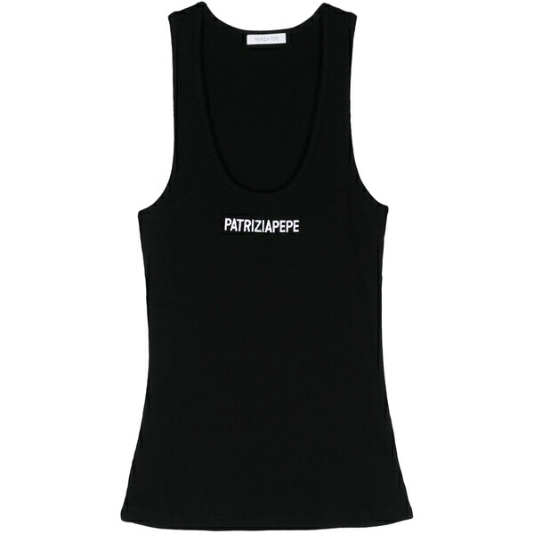 パトリツィア ペペ レディース カットソー トップス Logo-embroidered cotton top Black