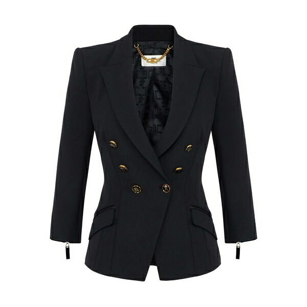 エリザベスフランキ レディース 上衣＆上衣 アウター Double-breasted gold-button jacket Black